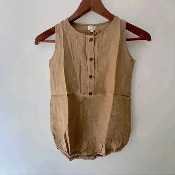 NWT The Simple Folk Freedom Romper Camel  7/8 y Organic Linen - Picture 1 of 7